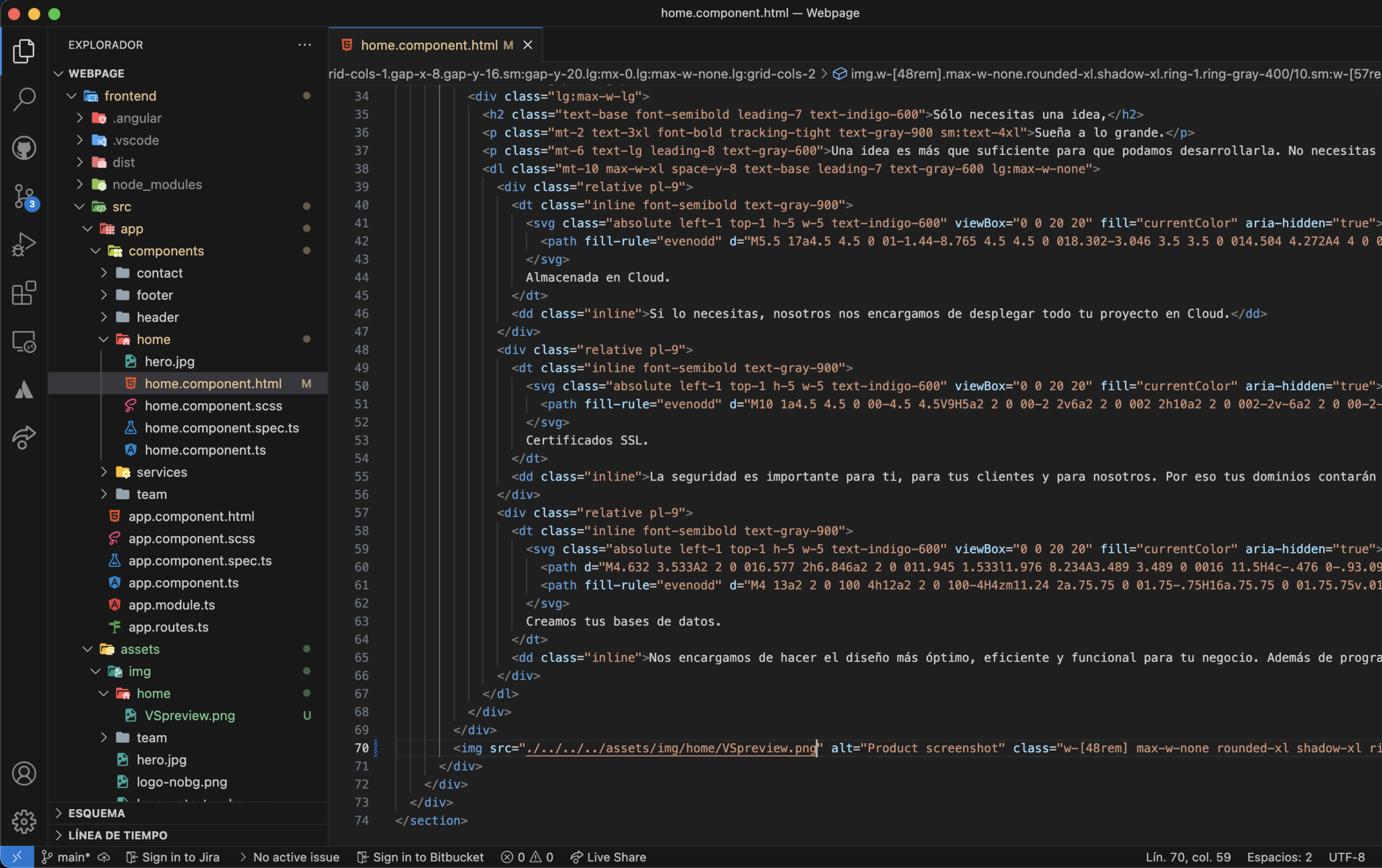 Desarrollo del proyecto en Visual Studio Code